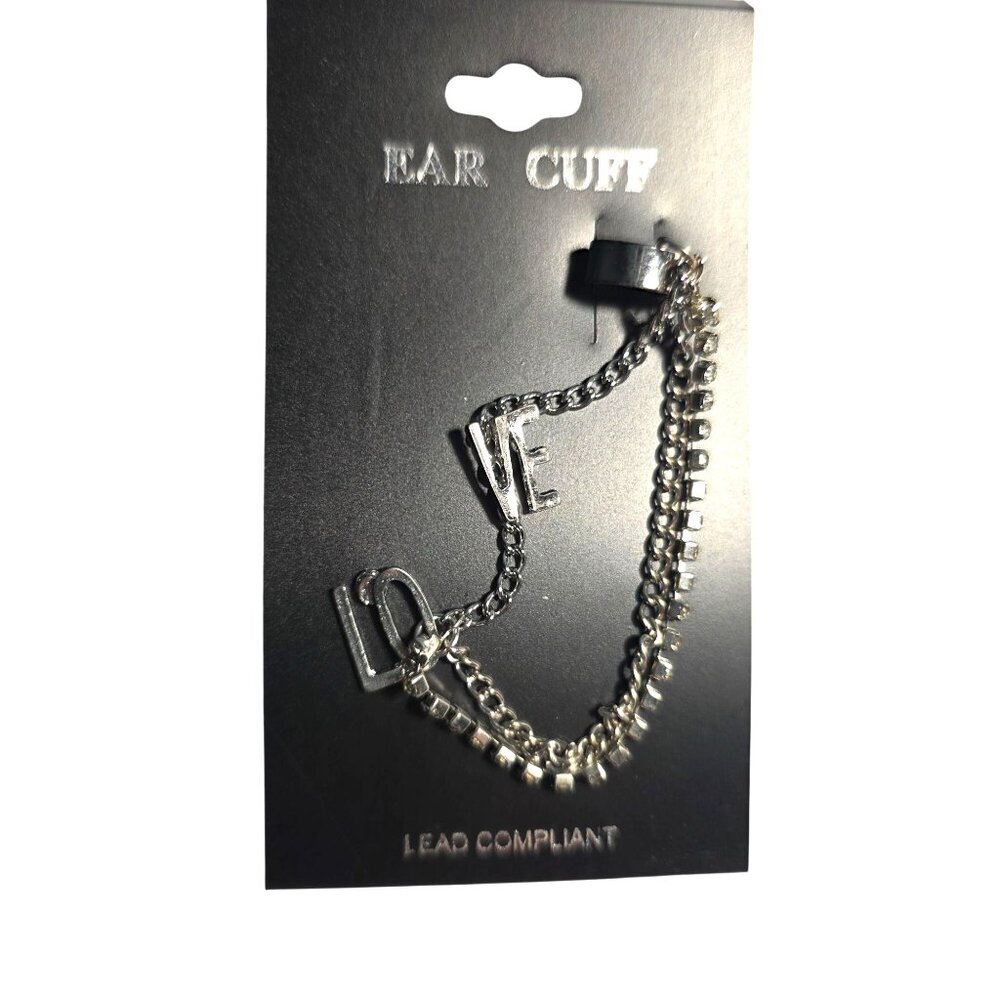 Silver tone Chain Ear Cuff Earring "Love" whimsigoth punk